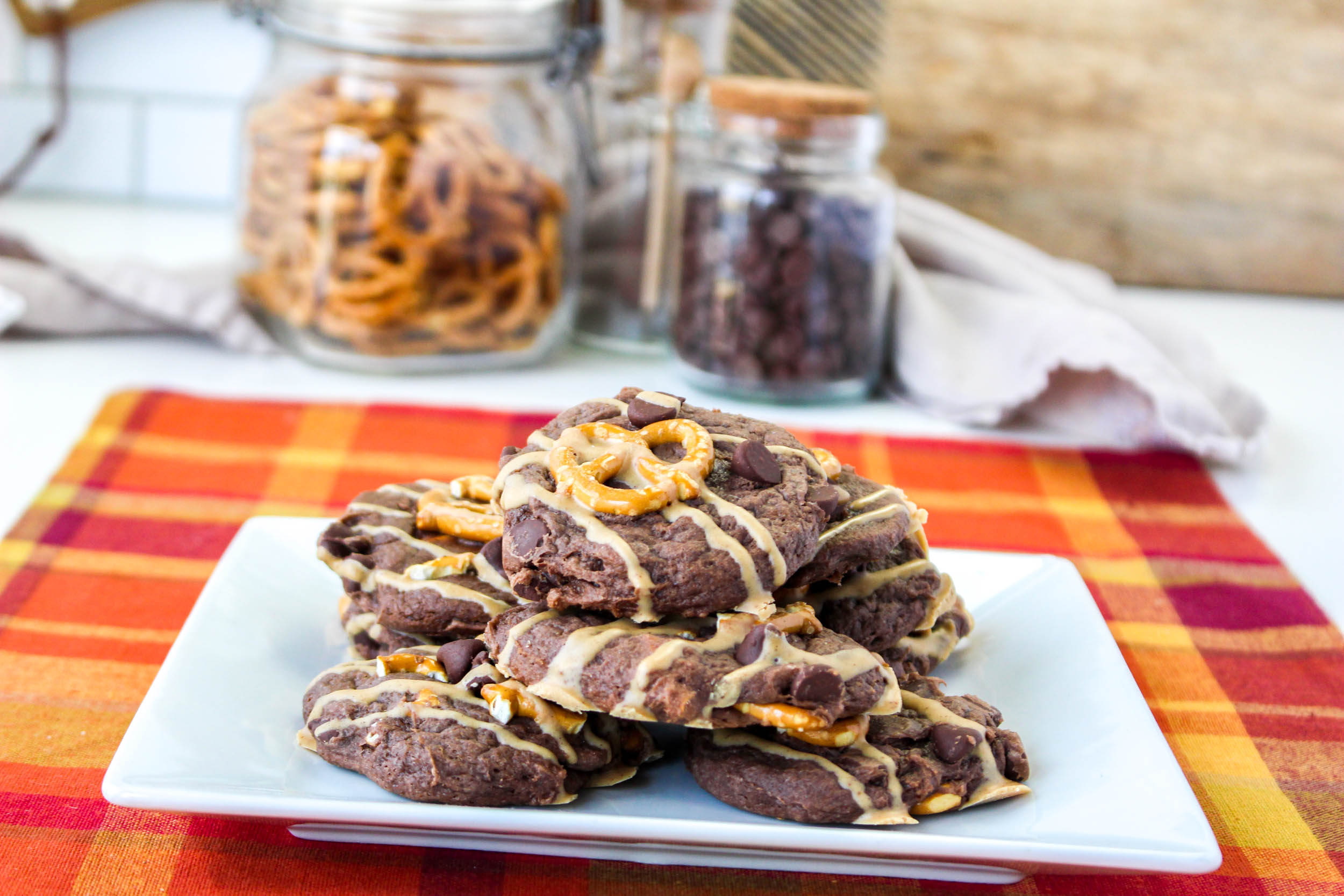Chocolate Pretzel Cookies with Peanut Butter Drizzle Moola Saving Mom
